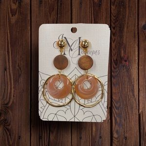 NEW lucite rings gold tone post style earrings wood hoops boho casual hippie